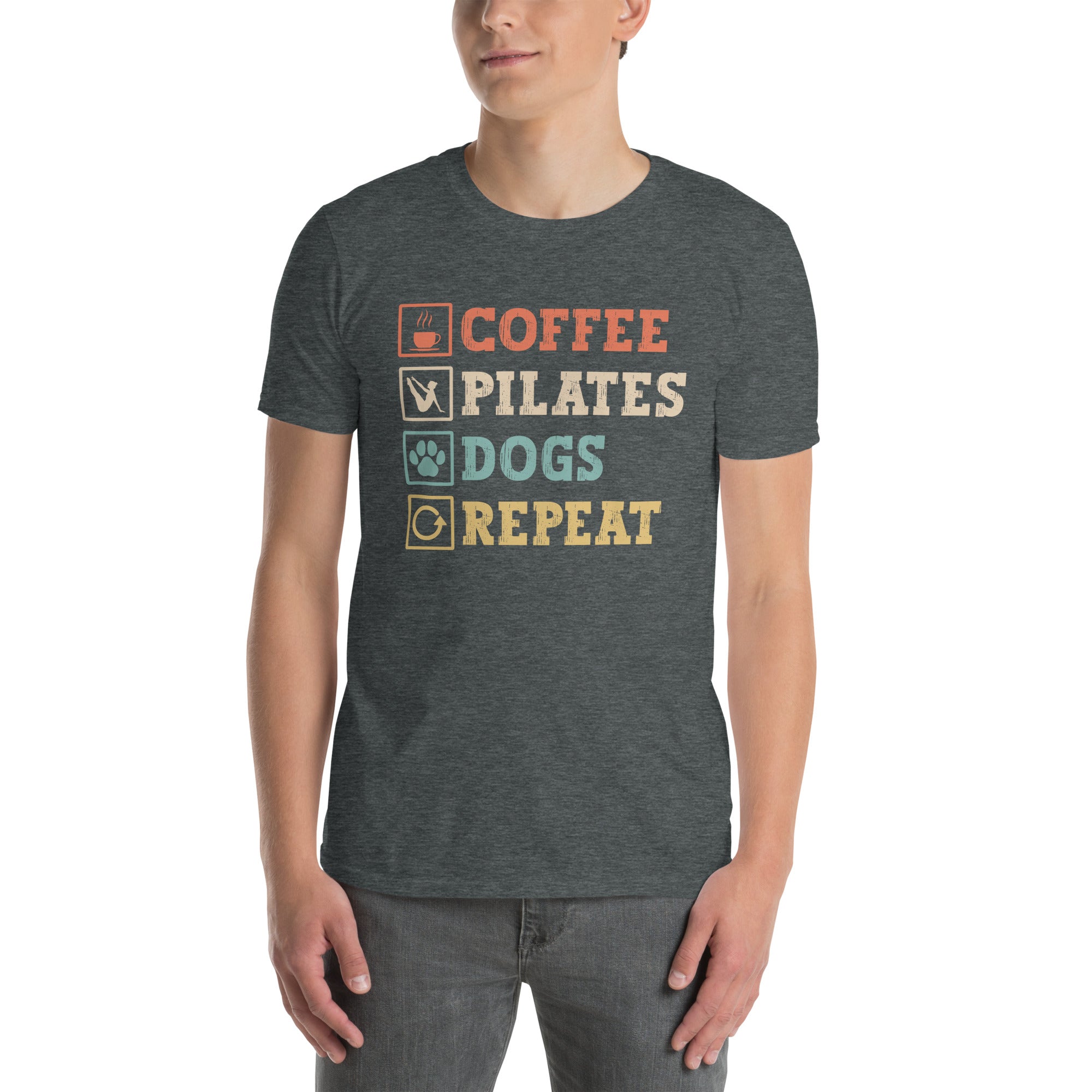 Pilates T-Shirt | Coffee Pilates Dogs Repeat | Gift - Cuccico Design