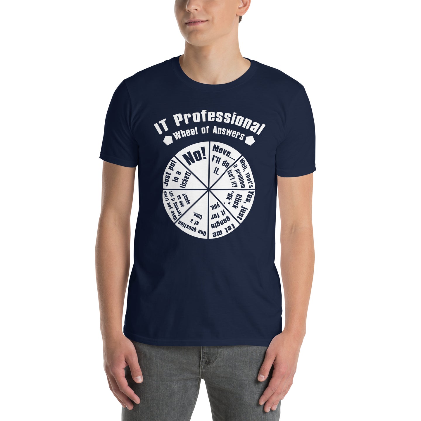 Funny IT Shirt: Tech Support Wheel of Answers Tee - Cuccico Design