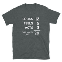 Funny 20th Birthday Shirt - Looks 12 Feels 5 Acts 3 - Cuccico Design