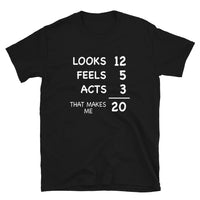 Funny 20th Birthday Shirt - Looks 12 Feels 5 Acts 3 - Cuccico Design
