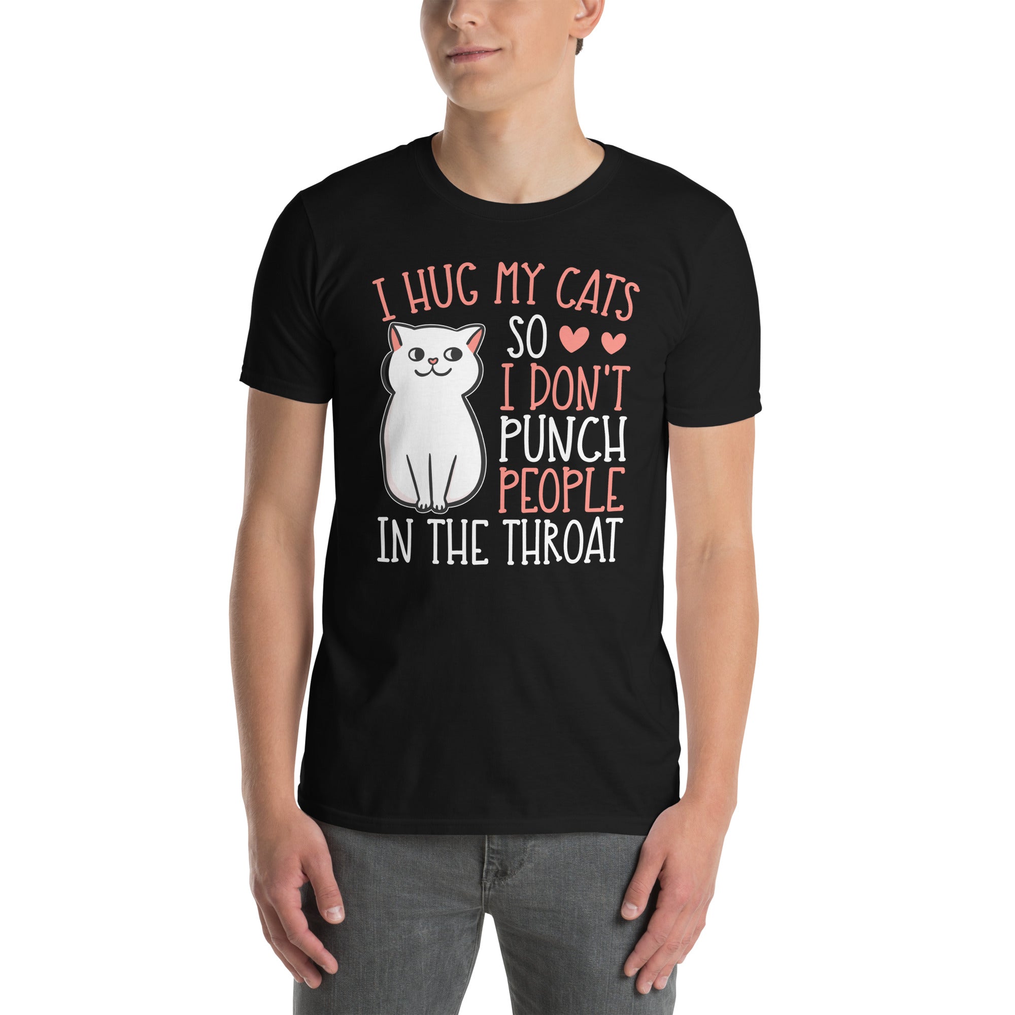 Funny Cat Shirt: I Hug My Cat So I Don't Punch People Tee - Cuccico Design