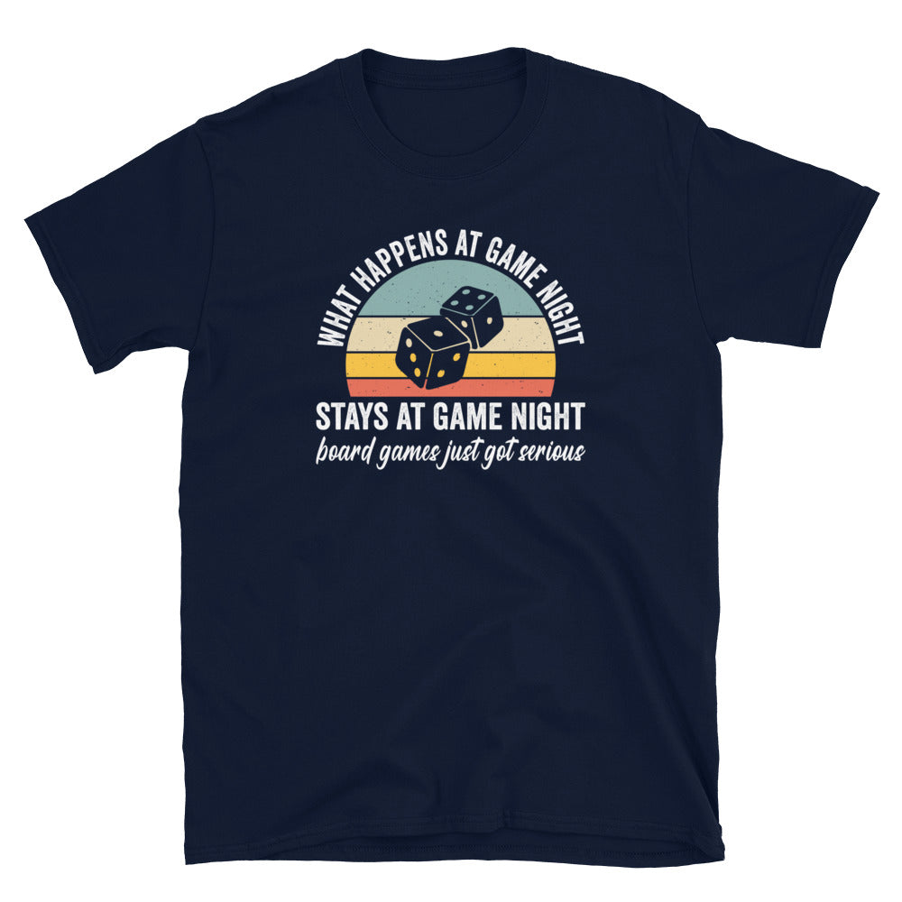 Funny Board Game T-Shirt | What Happens at Game Night - Cuccico Design