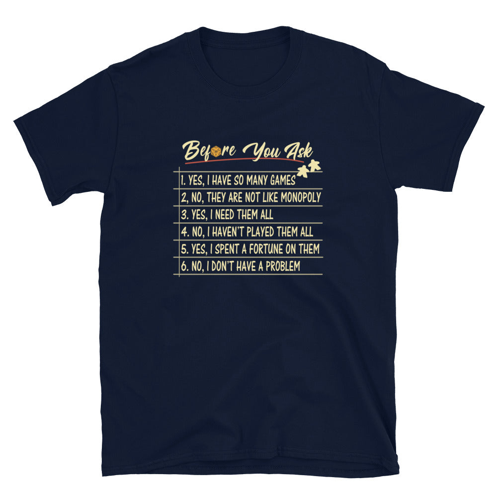 Funny Board Game Shirt: Before You Ask Quote Tee - Cuccico Design