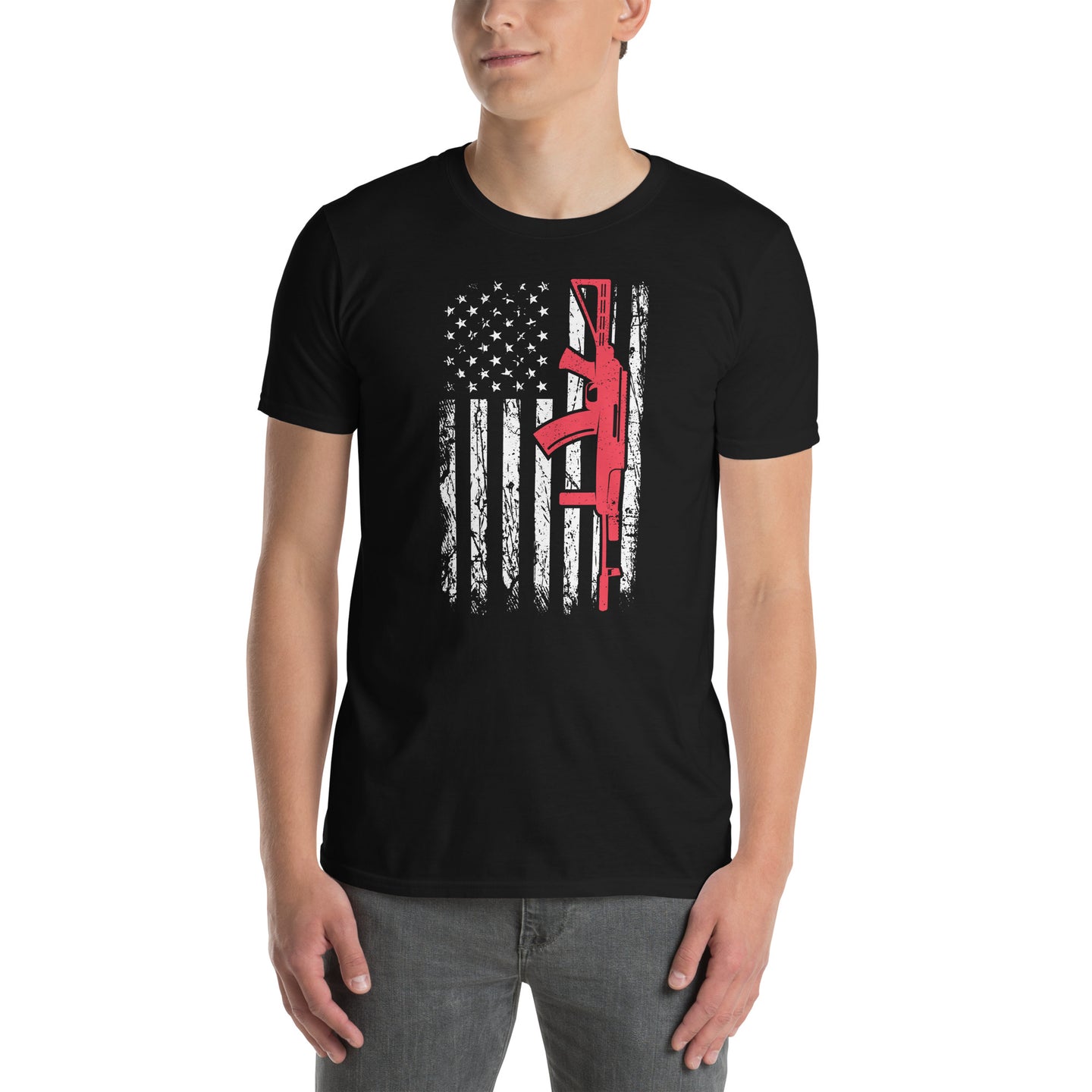Distressed American Flag Gun T-Shirt - Pro Gun Gift Tee - Cuccico Design