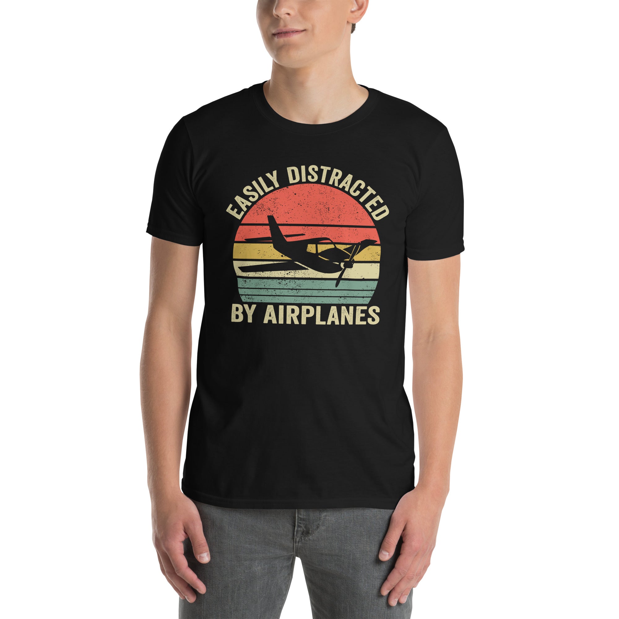Easily Distracted By Airplanes Funny T-Shirt - Cuccico Design