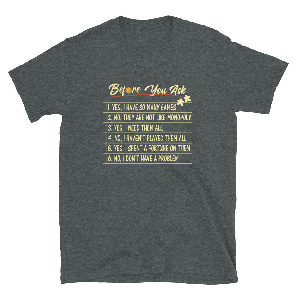 Funny Board Game Shirt: Before You Ask Quote Tee - Cuccico Design