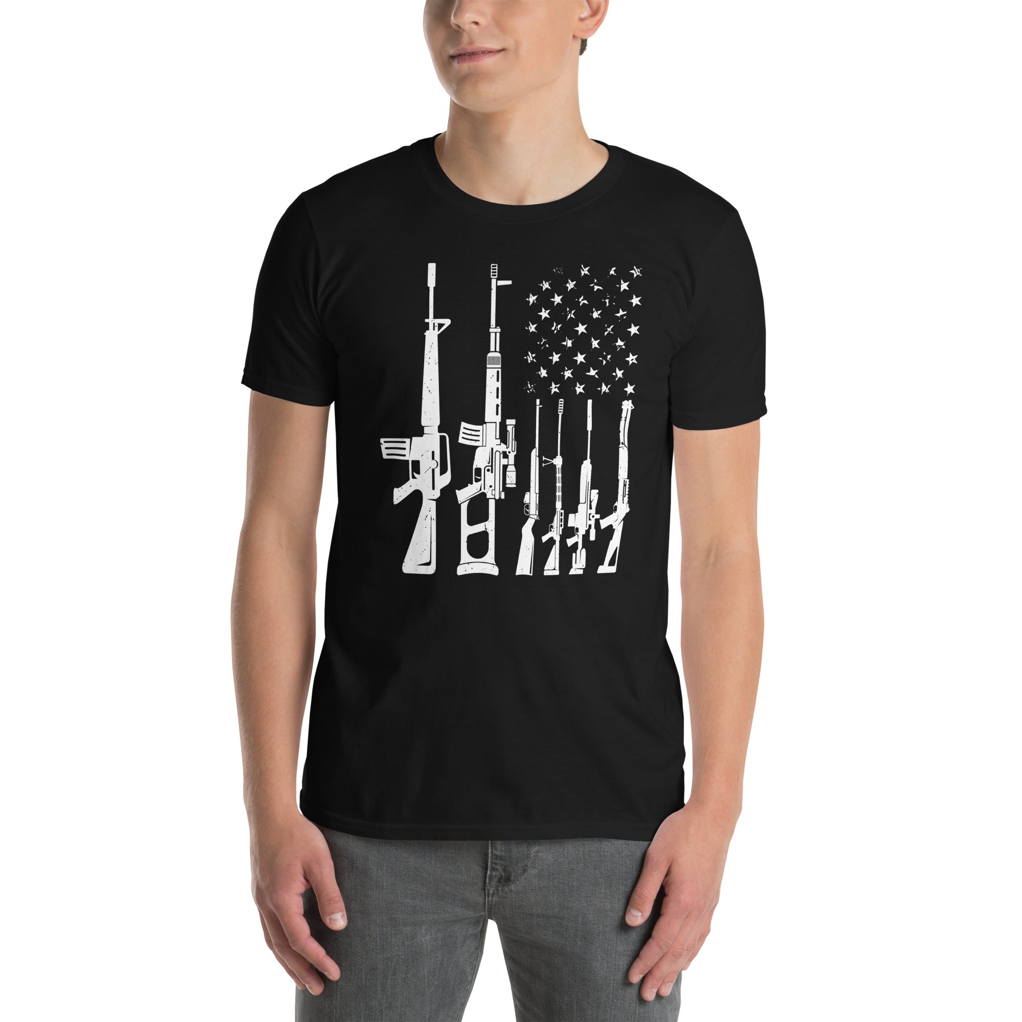 Distressed American Flag Gun T-Shirt | Pro Gun 2nd Amendment Tee - Cuccico Design