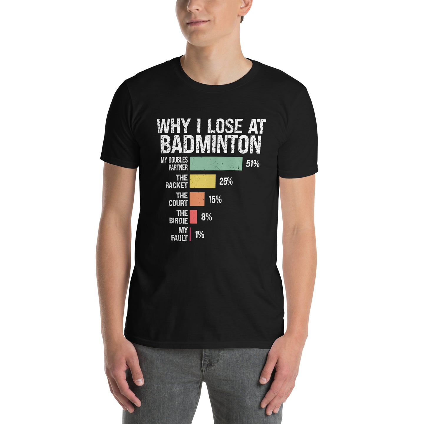 Unisex Funny Badminton T-Shirt - Why I Lose - Cuccico Design