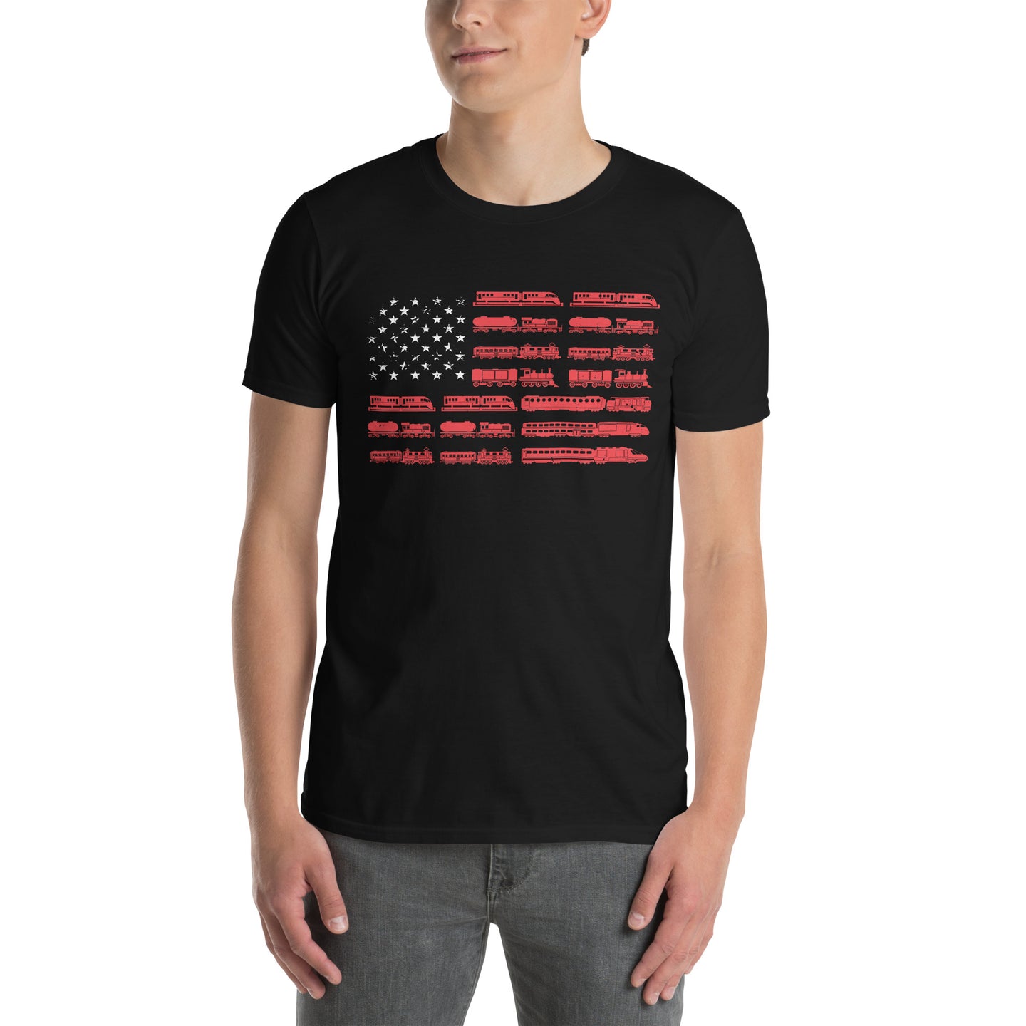 Vintage Train American Flag T-Shirt | Locomotive Gift - Cuccico Design
