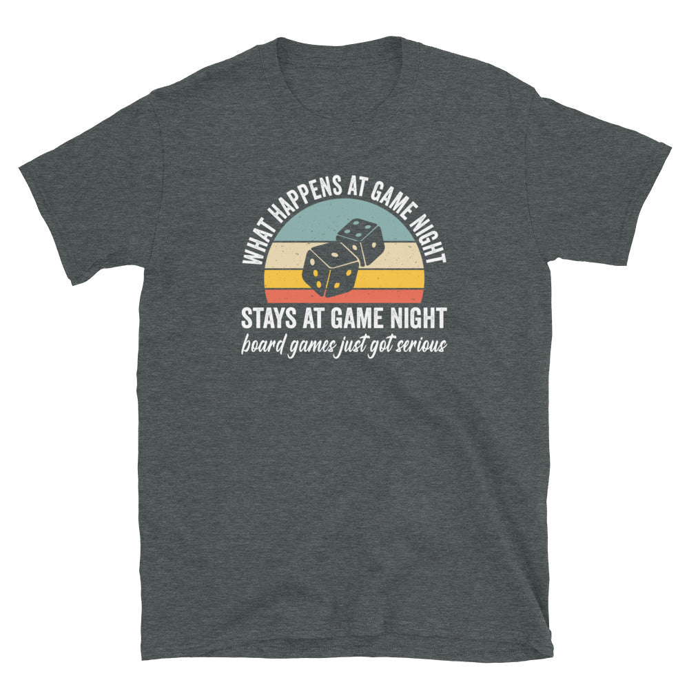 Funny Board Game T-Shirt | What Happens at Game Night - Cuccico Design