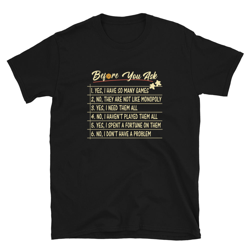 Funny Board Game Shirt: Before You Ask Quote Tee - Cuccico Design