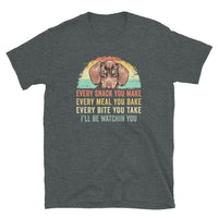 Dachshund T-Shirt: 'Every Snack You Make, Meal You Bake' - Cuccico Design