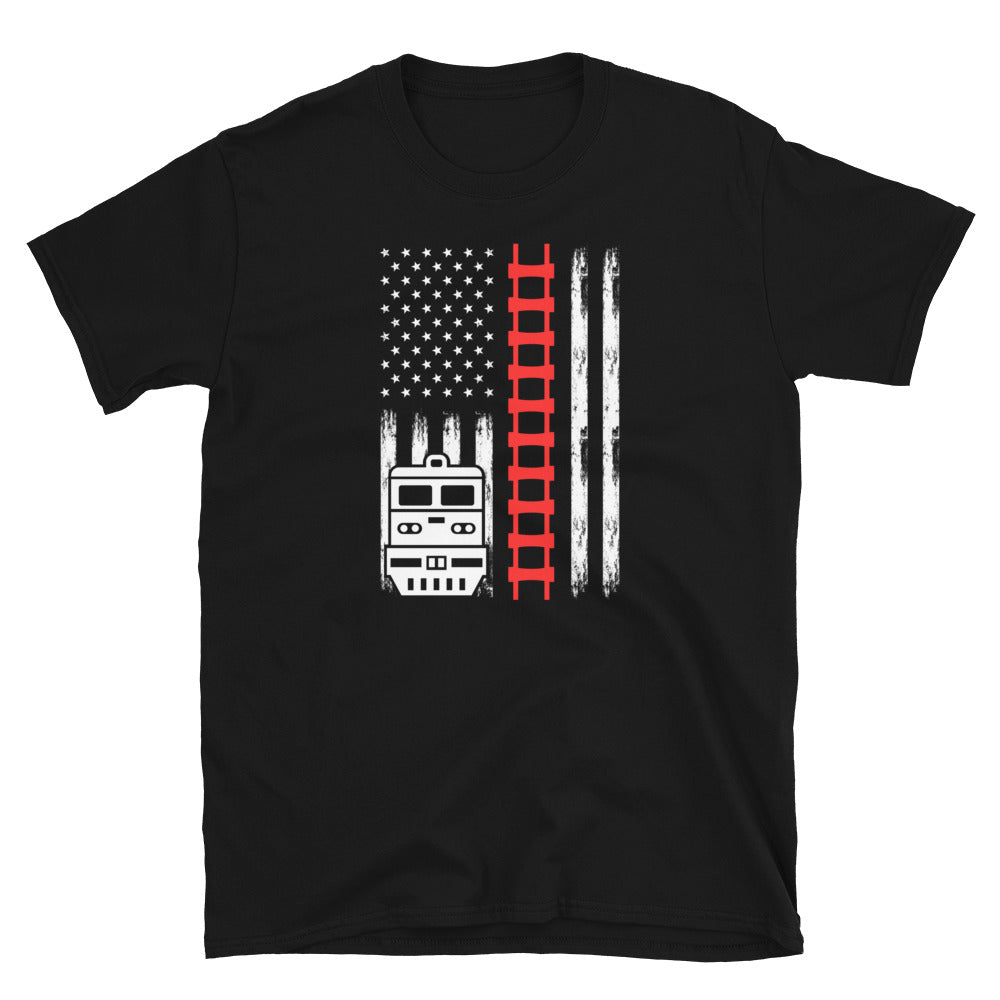 Vintage Train T-Shirt - American Flag Locomotive Tee - Cuccico Design
