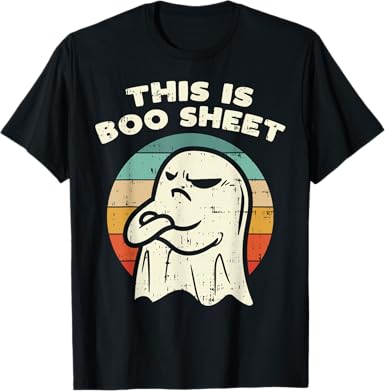 Cuccico Boo Sheet Ghost Retro Funny Halloween T-Shirt in Black