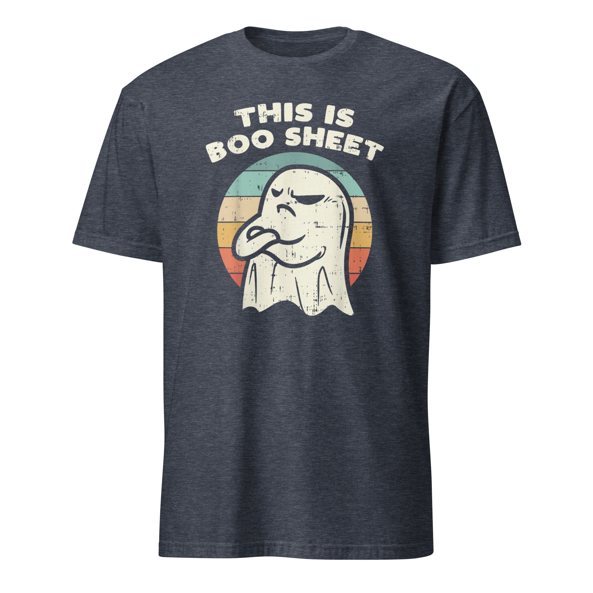 Cuccico Boo Sheet Ghost Retro Funny Halloween T-Shirt in Heather Navy