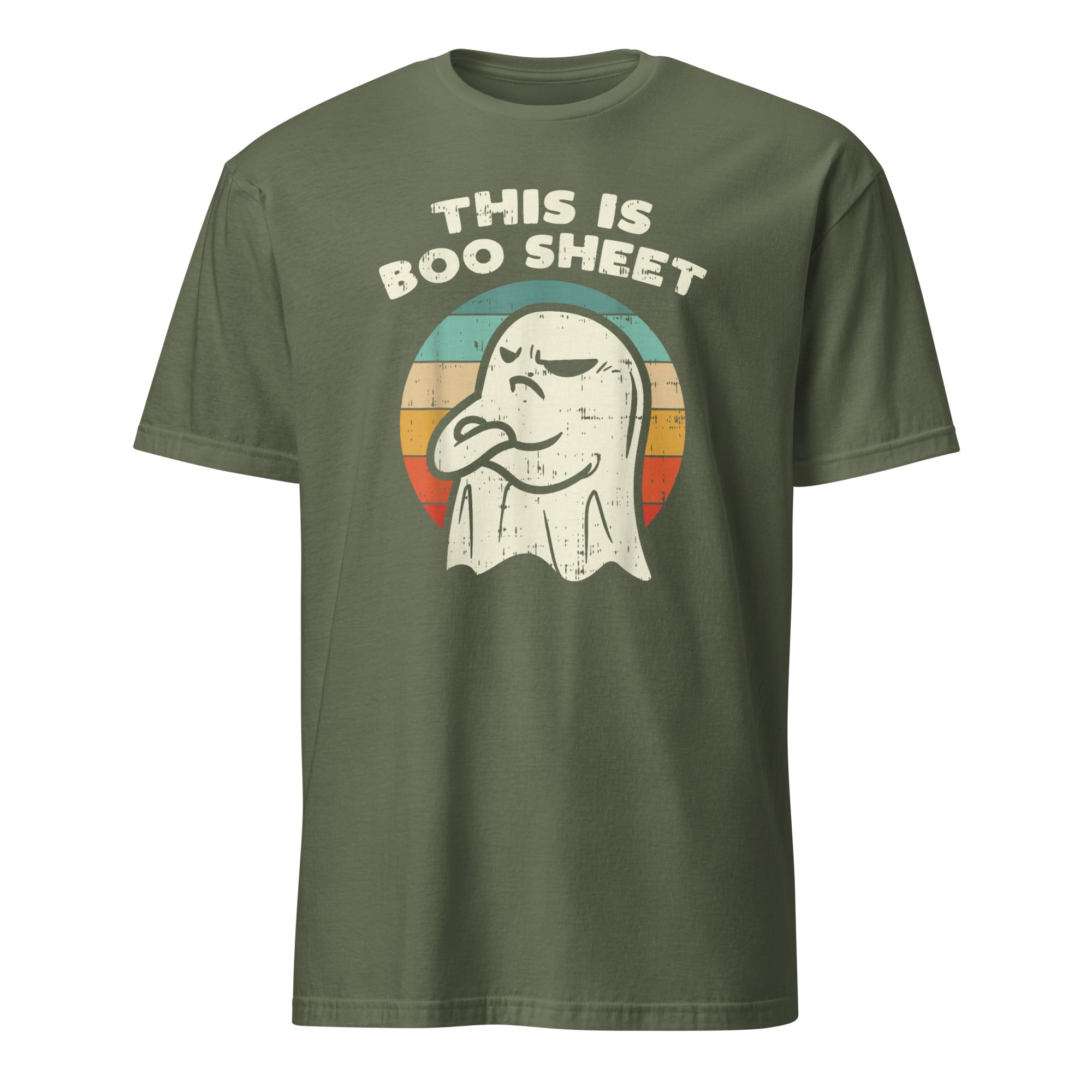 Cuccico Boo Sheet Ghost Retro Funny Halloween T-Shirt in Military Green
