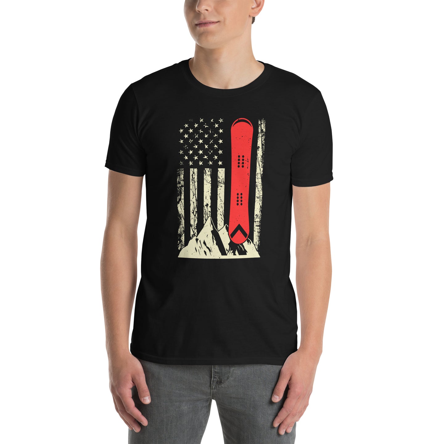 Snowboarding American Flag T-Shirt | Unisex Snowboard Tee - Cuccico Design