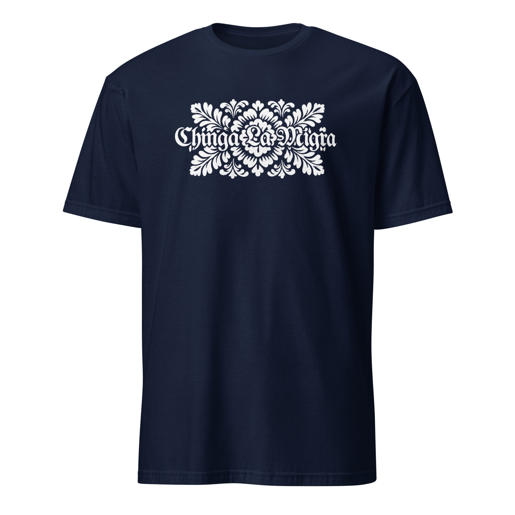 Cuccico Chinga La Migra T-Shirt in Navy featuring Abolish ICE and Immigration Reform slogan