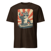 Cool DJ Cat Shirt in dark chocolate featuring retro DJ cat graphic by Cuccico