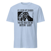 Cuccico If I Ever Get Rabies You’re High On My Bitin’ List Funny Raccoon Shirt in Light Blue