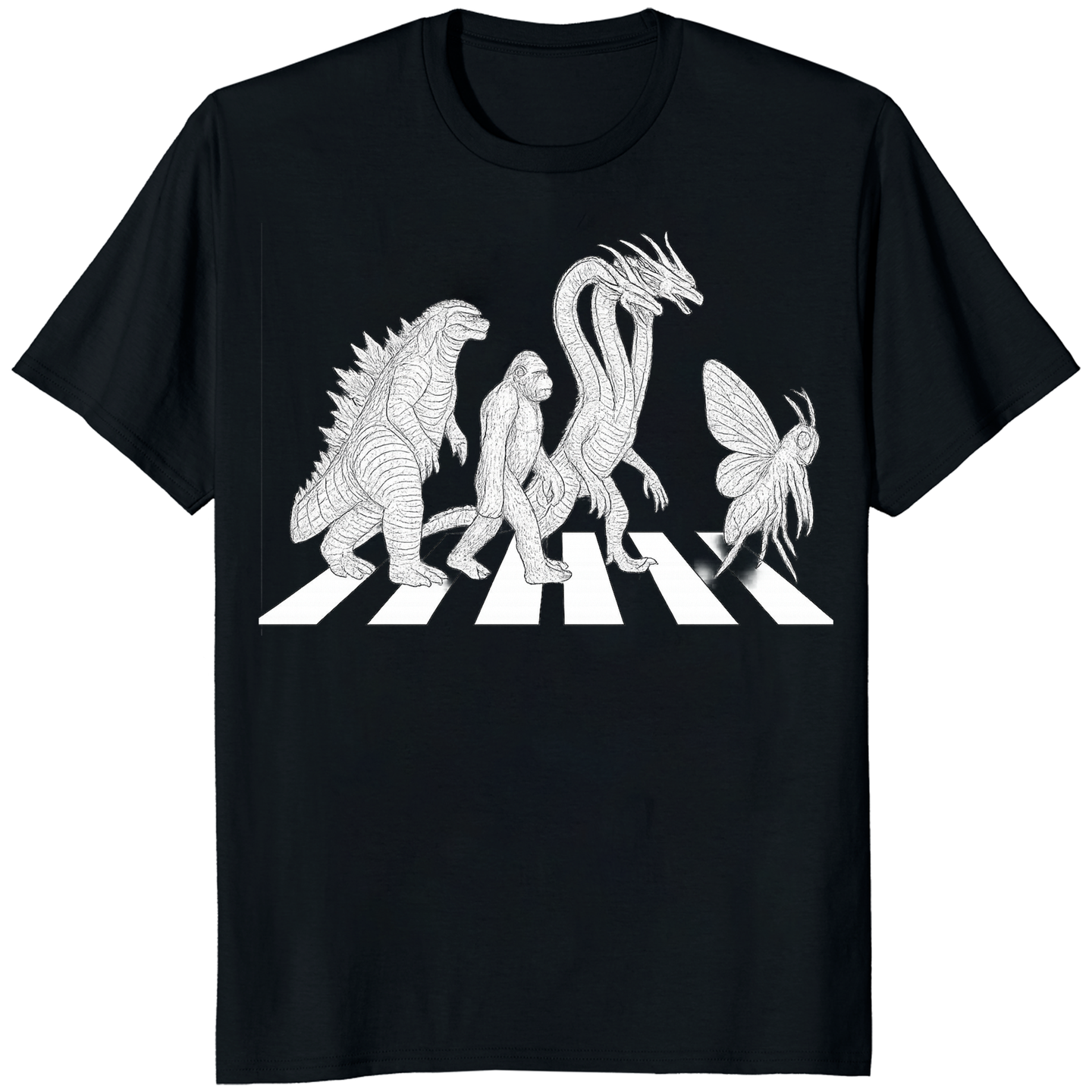Cuccico Vintage Godzilla Abbey Road parody kaiju mashup T-shirt in black