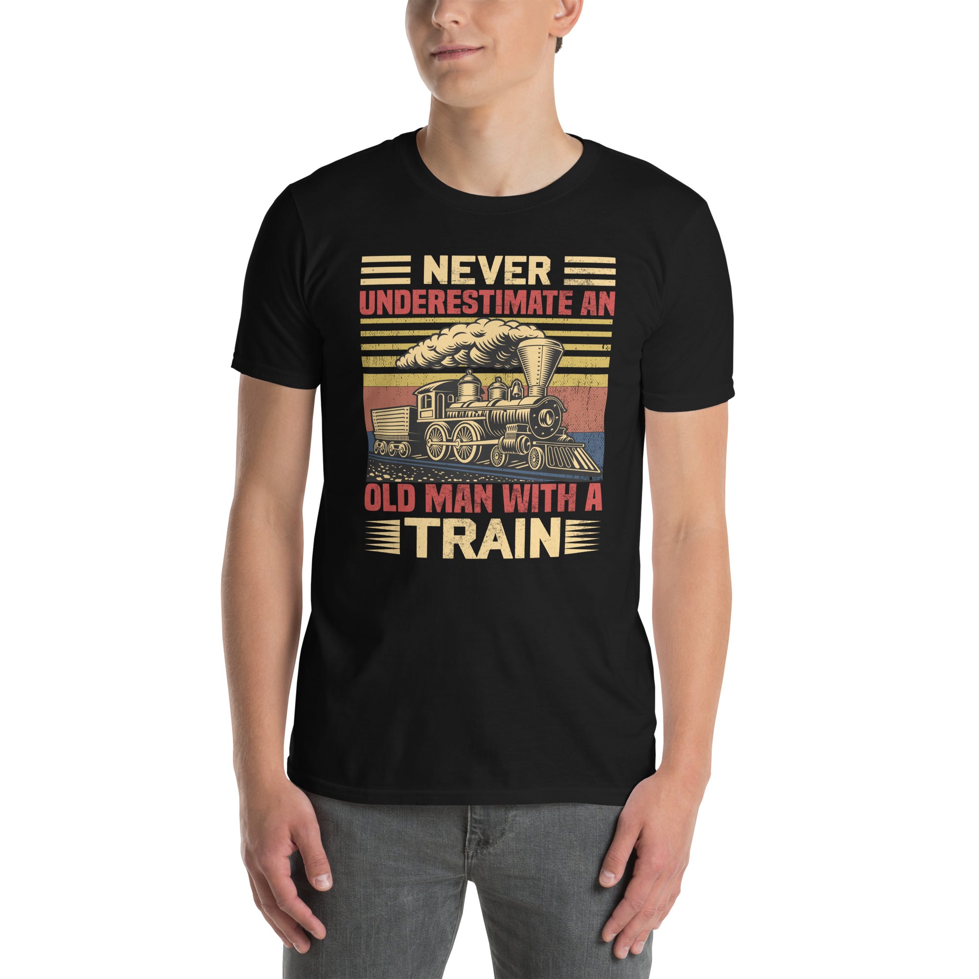 Men's Train T-Shirt: Never Underestimate Old Man Railroad Gift - Cuccico Design