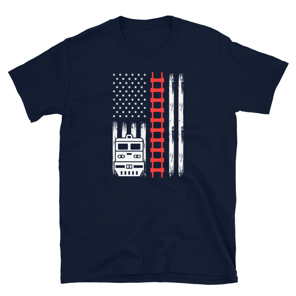 Vintage Train T-Shirt - American Flag Locomotive Tee - Cuccico Design