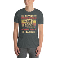 Men's Train T-Shirt: Never Underestimate Old Man Railroad Gift - Cuccico Design