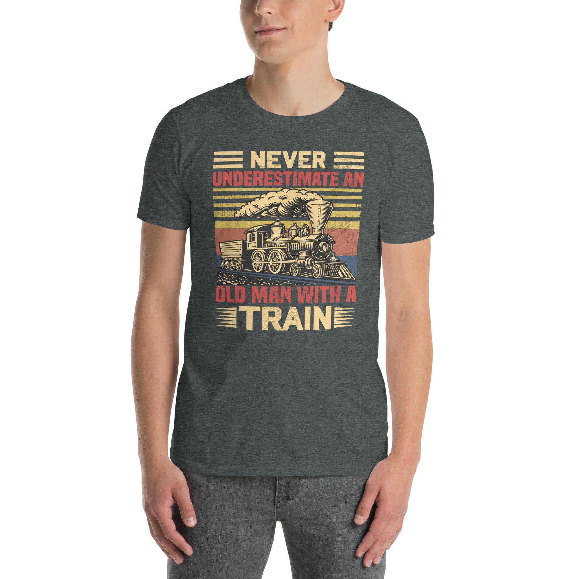 Men's Train T-Shirt: Never Underestimate Old Man Railroad Gift - Cuccico Design