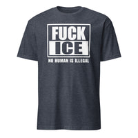 Heather Navy Fuck ICE Shirt by Cuccico highlighting No Human Is Illegal and Anti ICE design