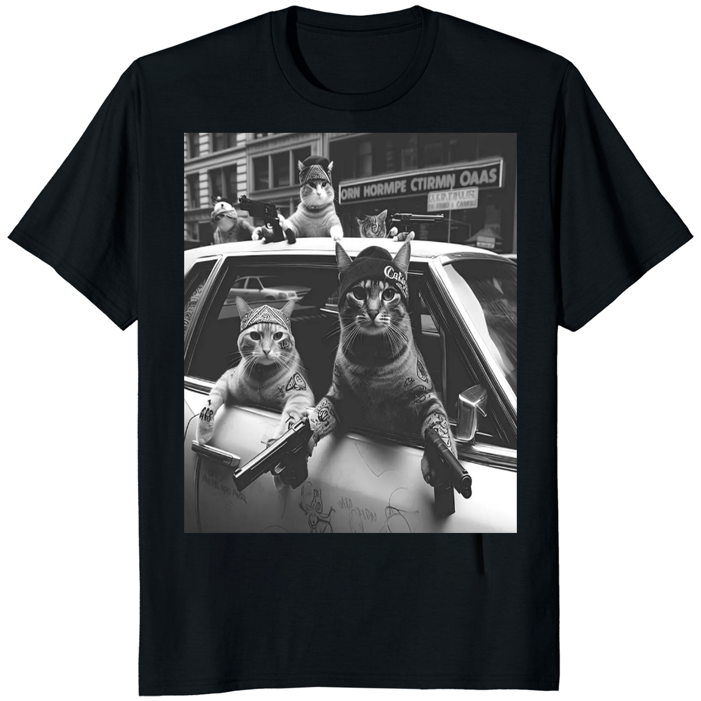 Cuccico Funny Cat Gang Tee in black