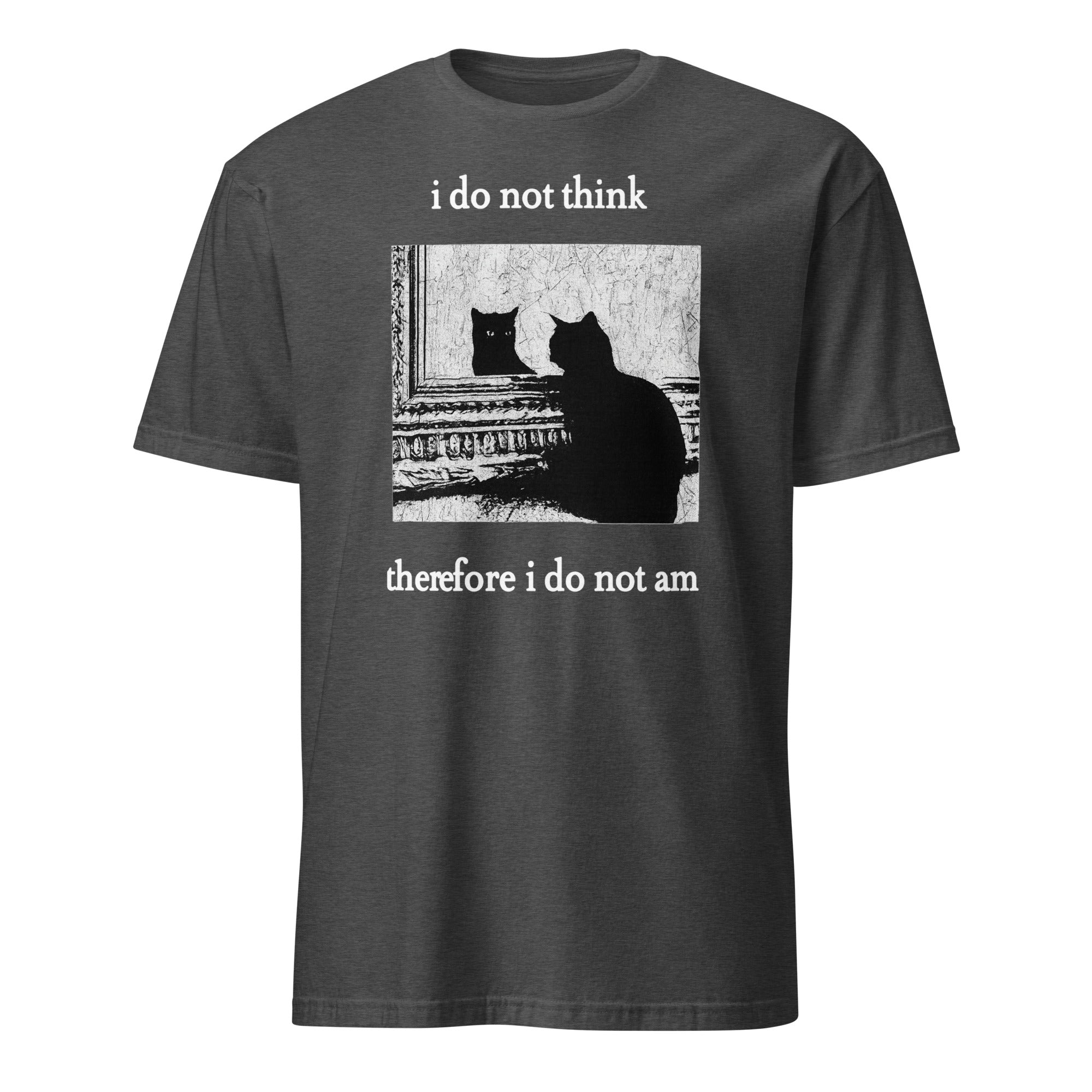 Funny Goth Cat Shirt featuring Grunge Cat Humor design by Cuccico in dark heather grey