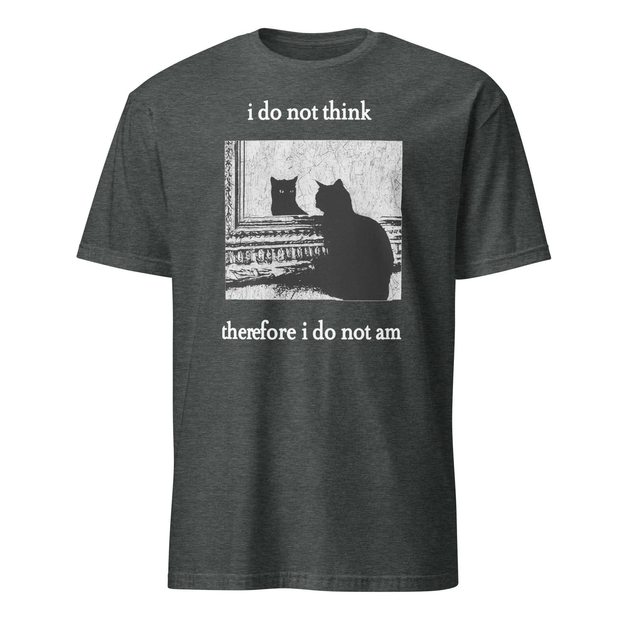 Funny Goth Cat Shirt featuring Grunge Cat Humor design by Cuccico in dark heather