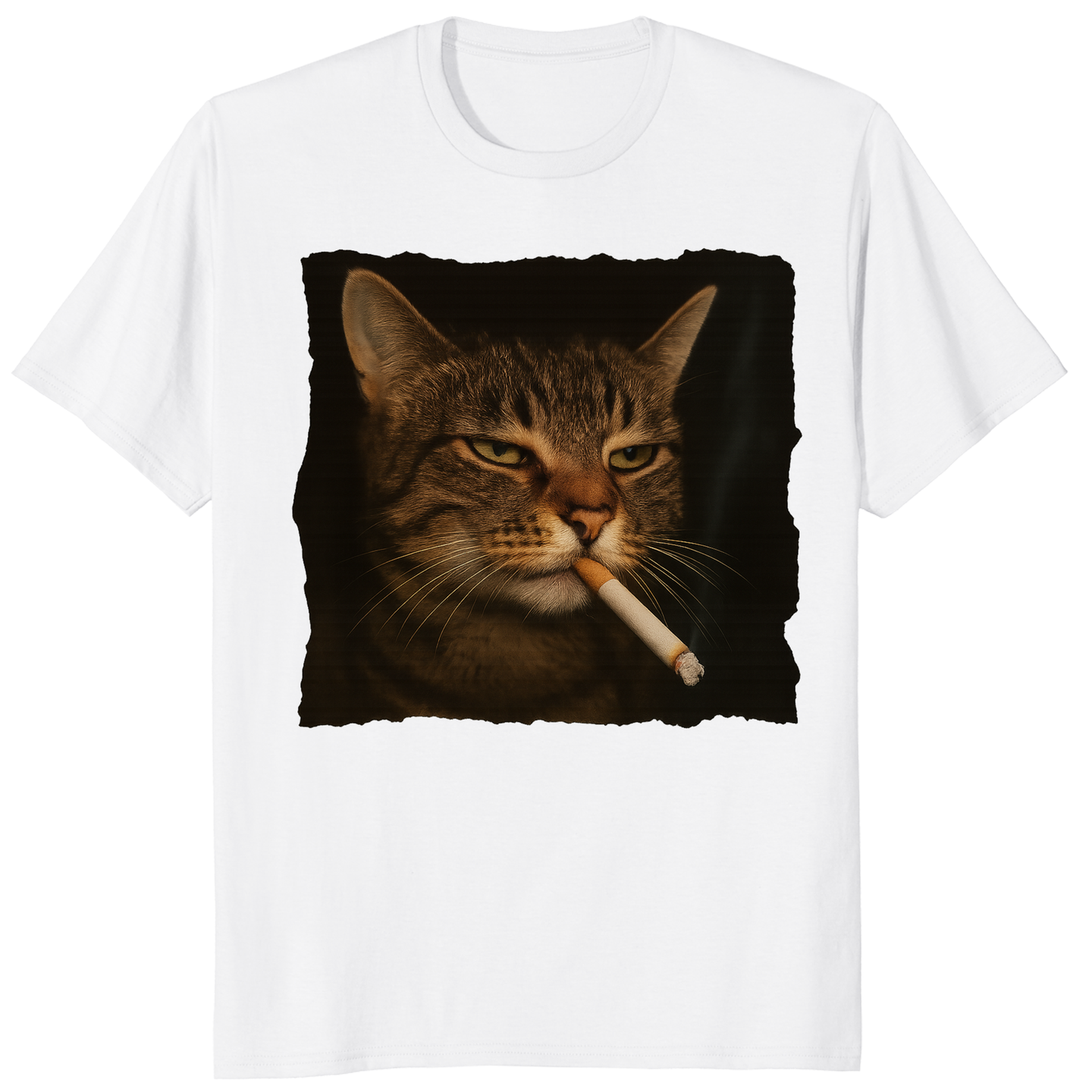 Funny Grumpy Smoking Cat with Cigarette T-Shirt in White by Cuccico