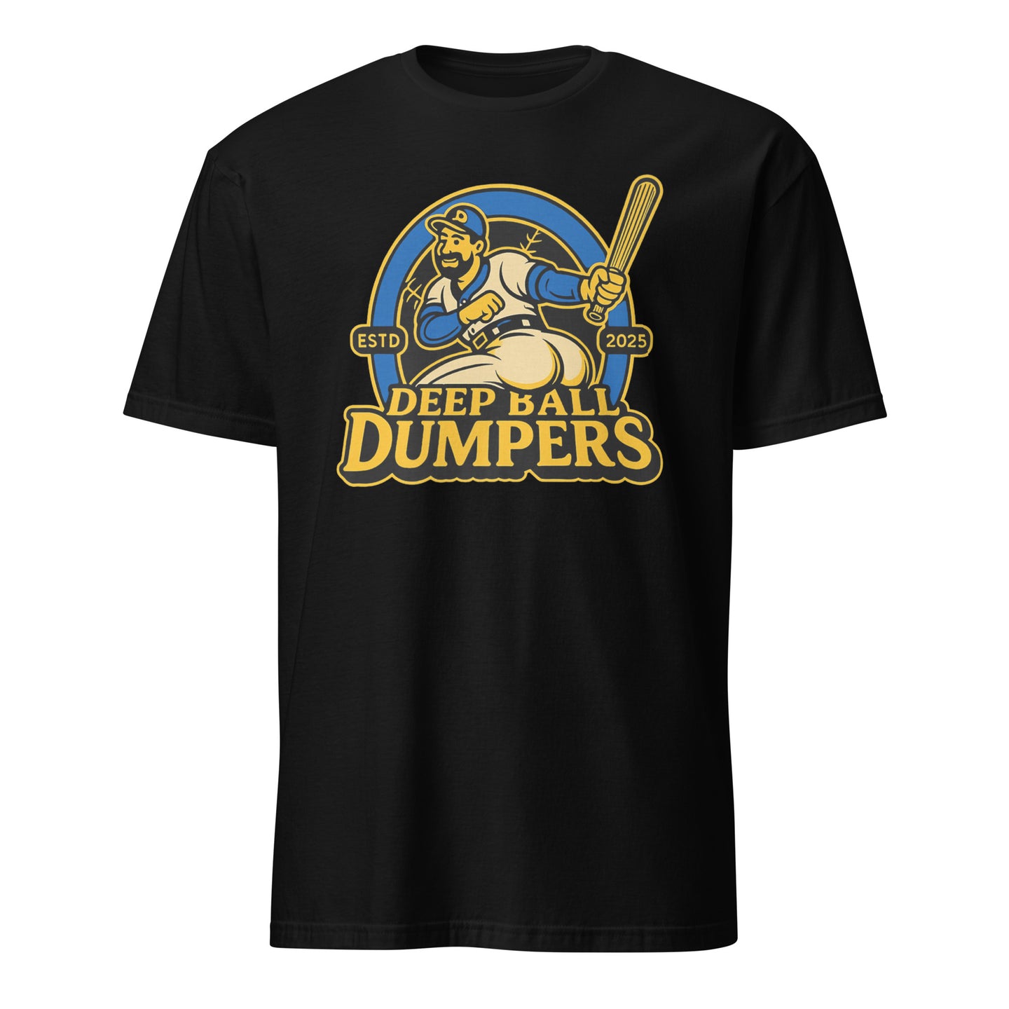 Funny retro baseball mascot t shirt Deep Ball Dumpers design in black