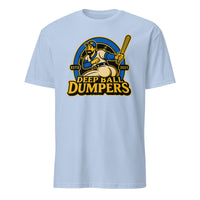 Funny retro baseball mascot t shirt Deep Ball Dumpers design in light blue