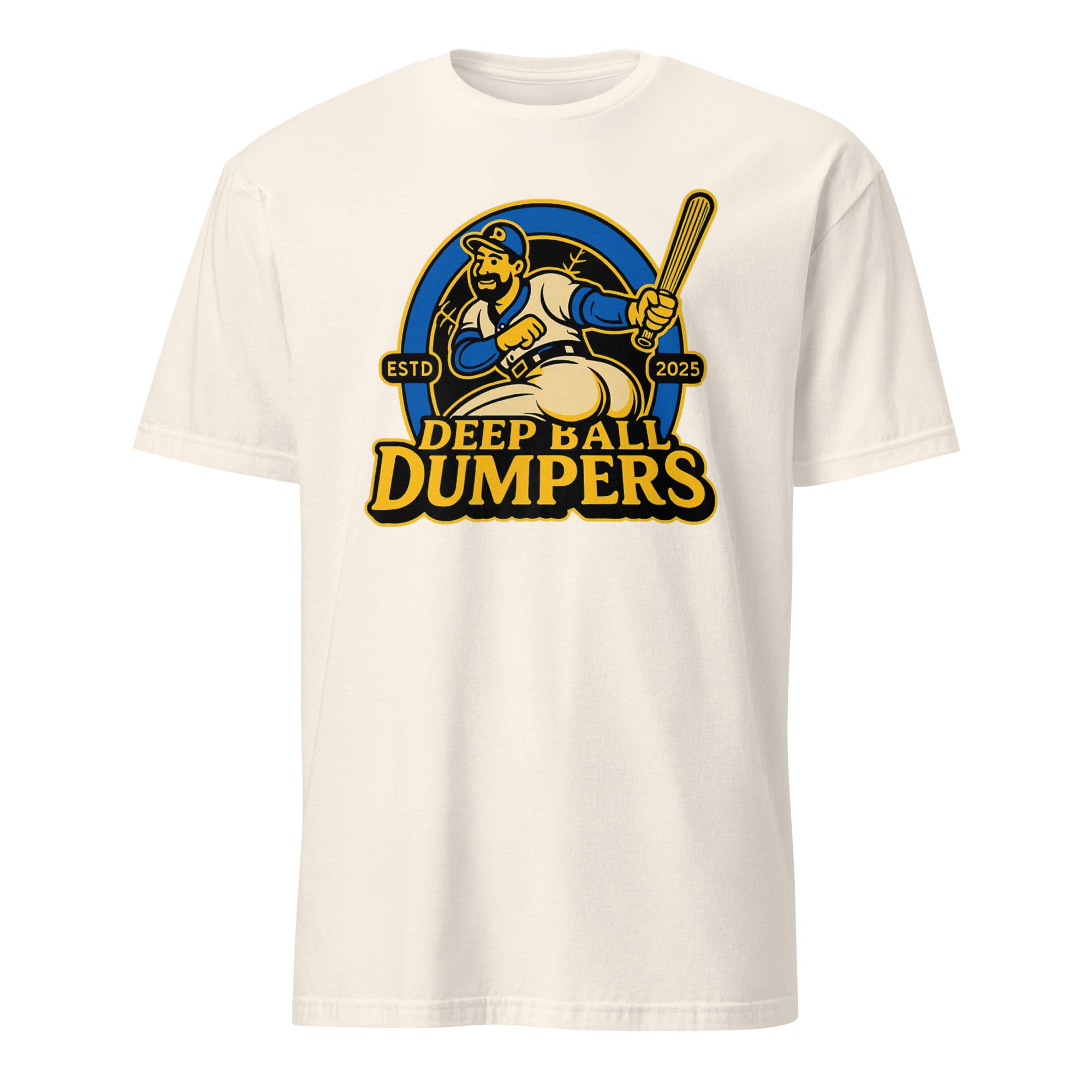 Funny retro baseball mascot t shirt Deep Ball Dumpers design in natural