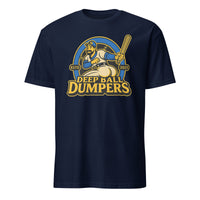 Funny retro baseball mascot t shirt Deep Ball Dumpers design in navy