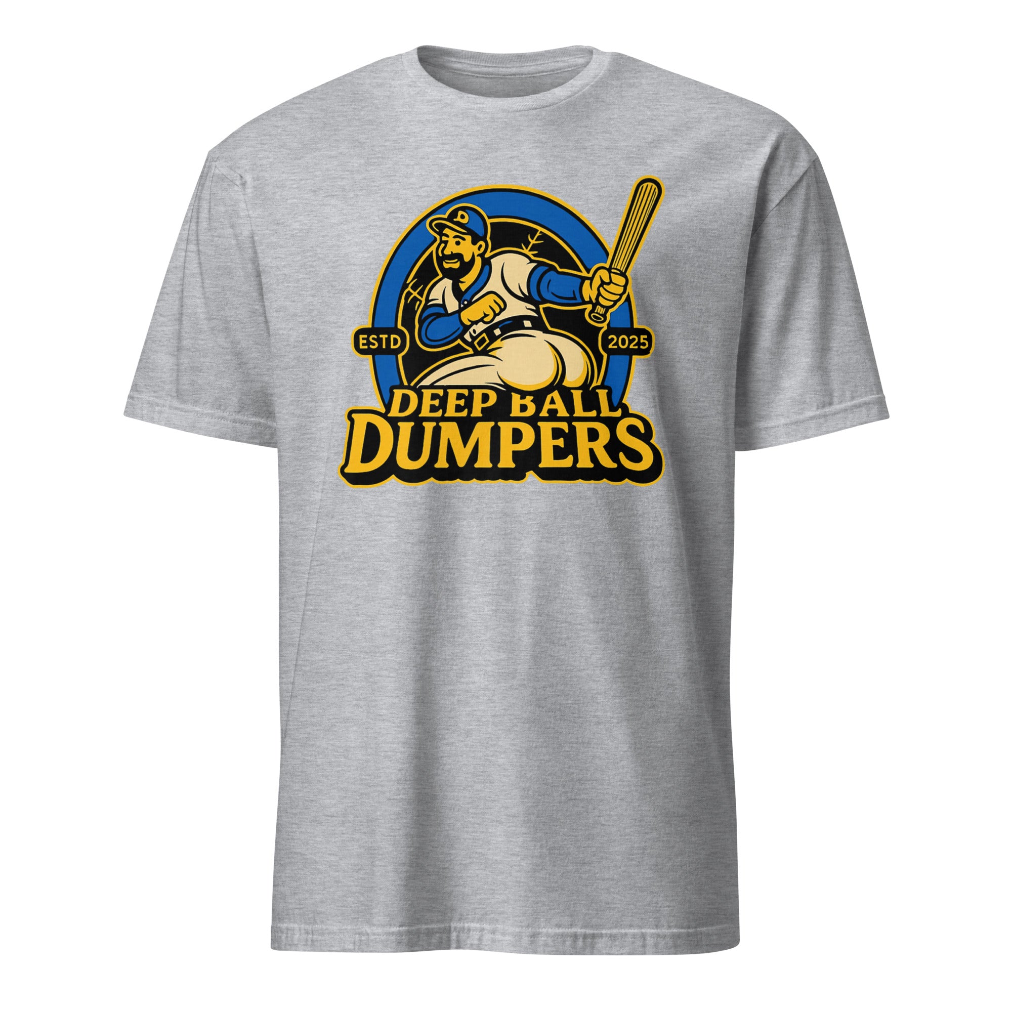 Funny retro baseball mascot t shirt Deep Ball Dumpers design in sport grey