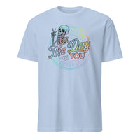 Have The Day You Deserve Shirt in Light Blue – Kindness & Motivational Skeleton Tee by Cuccico