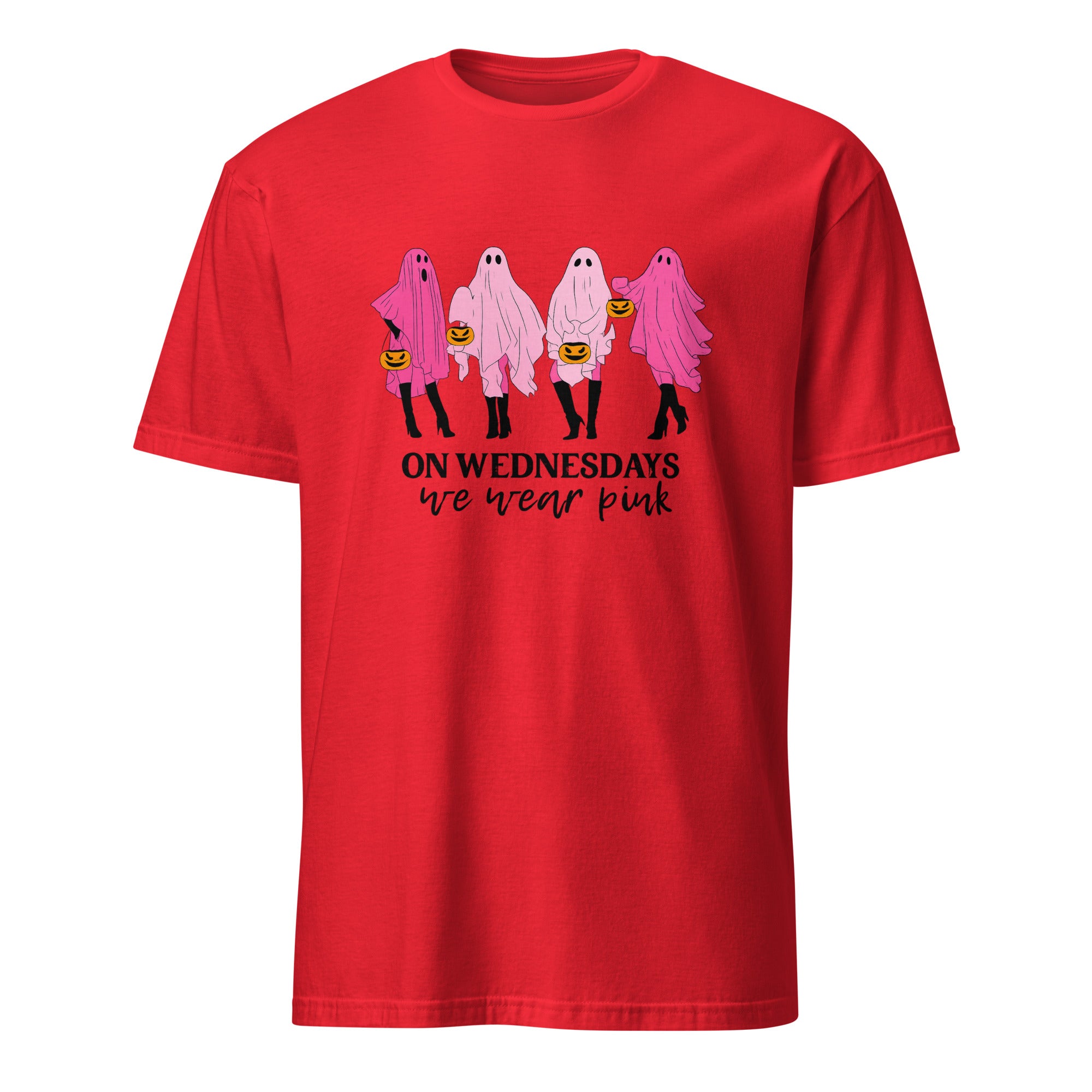 Red On Wednesday We Wear Pink Ghost Shirt by Cuccico – Halloween Mean Girls Pink Ghost Tee