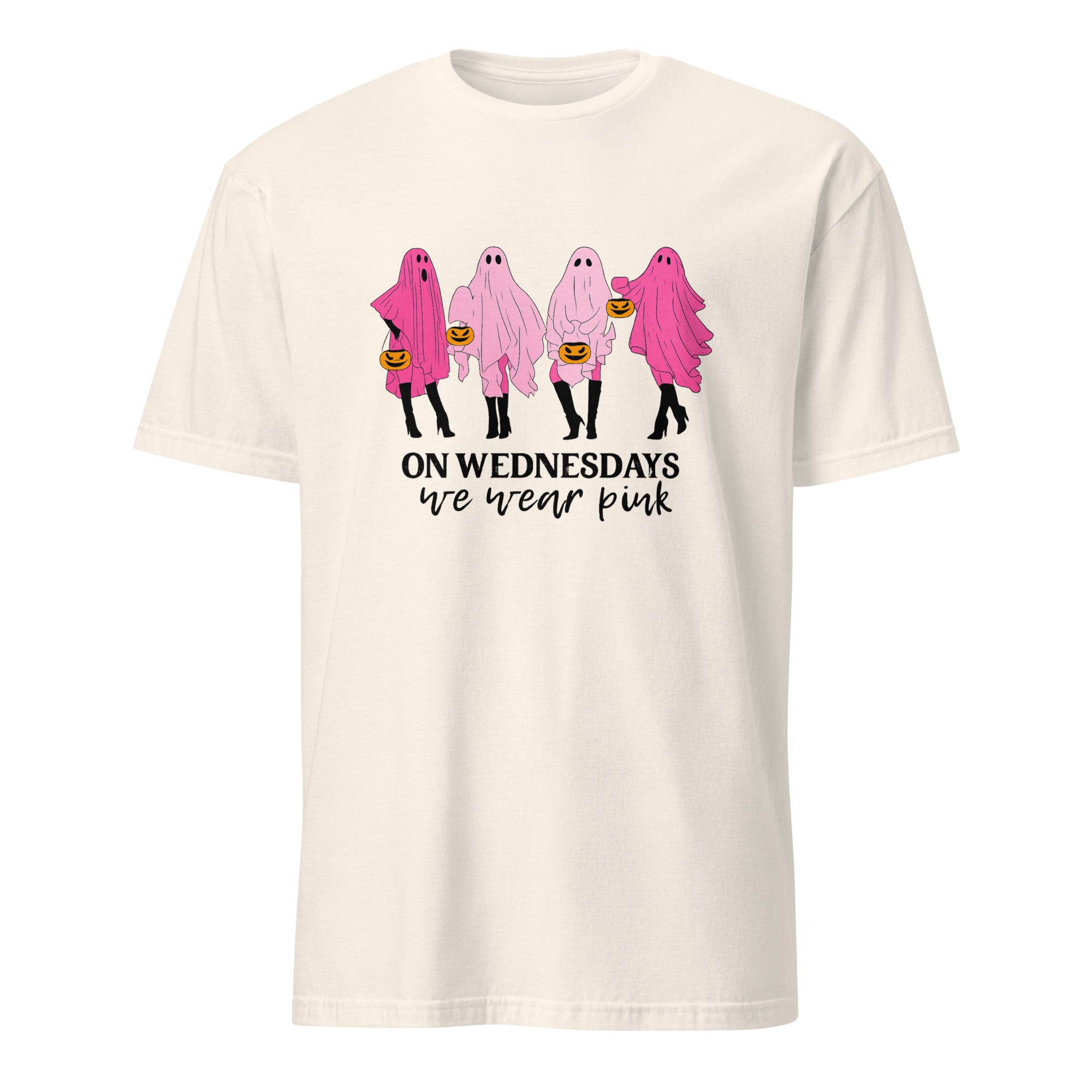 Natural beige On Wednesday We Wear Pink Ghost Shirt by Cuccico – Mean Girls Halloween Ghost Tee