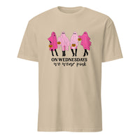 Sand color On Wednesday We Wear Pink Ghost Shirt by Cuccico – Spooky Pink Ghost Halloween Tee