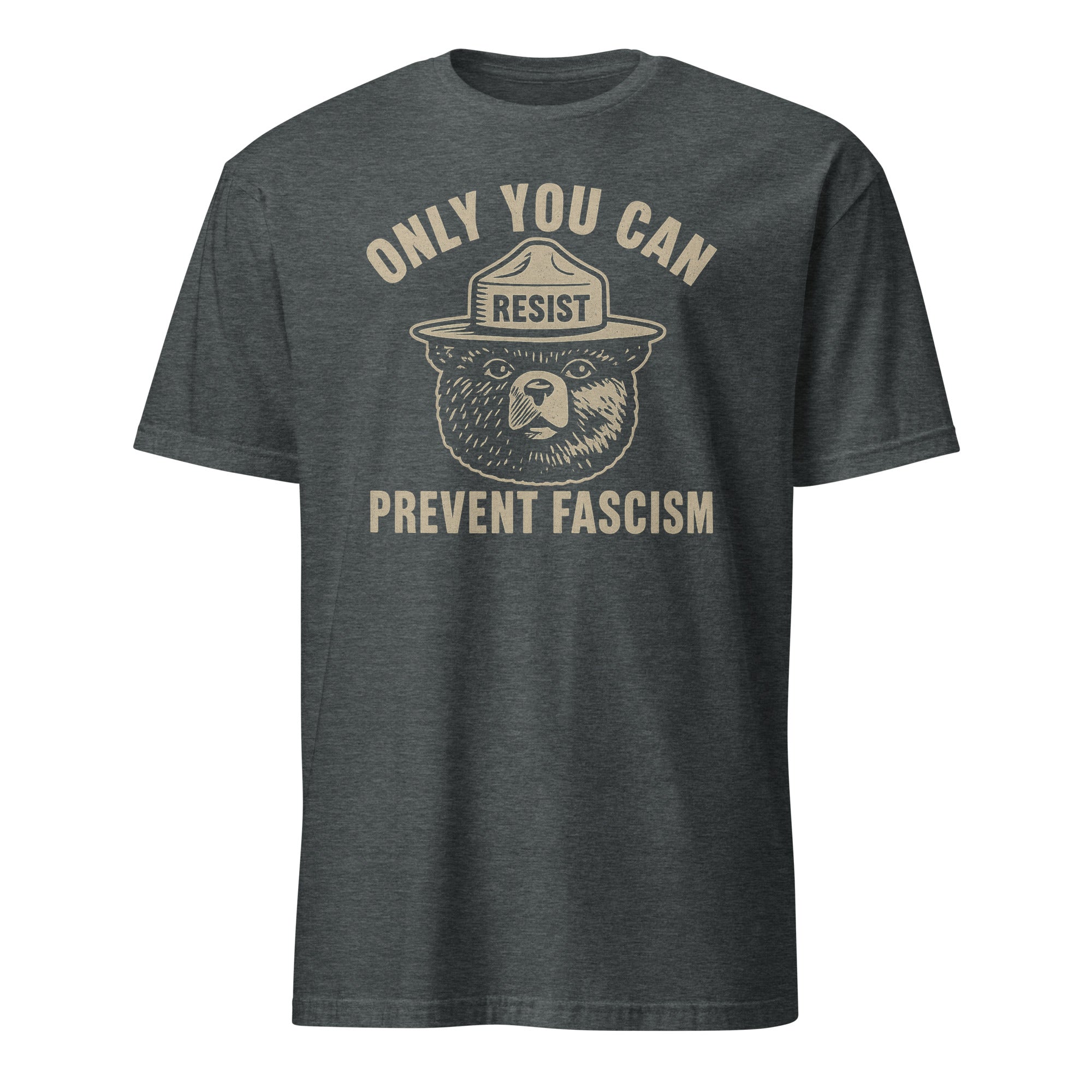 Only You Can Prevent Fascism Shirt in dark heather grey by Cuccico – bold resistance statement tee