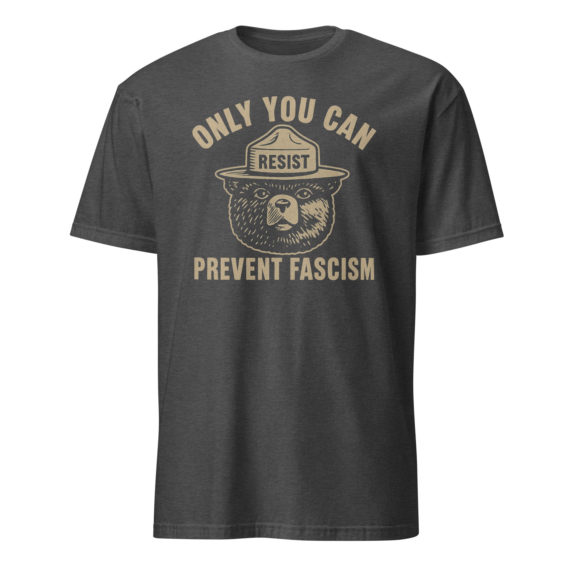 Only You Can Prevent Fascism Shirt in dark heather grey by Cuccico – Anti Trump political statement shirt