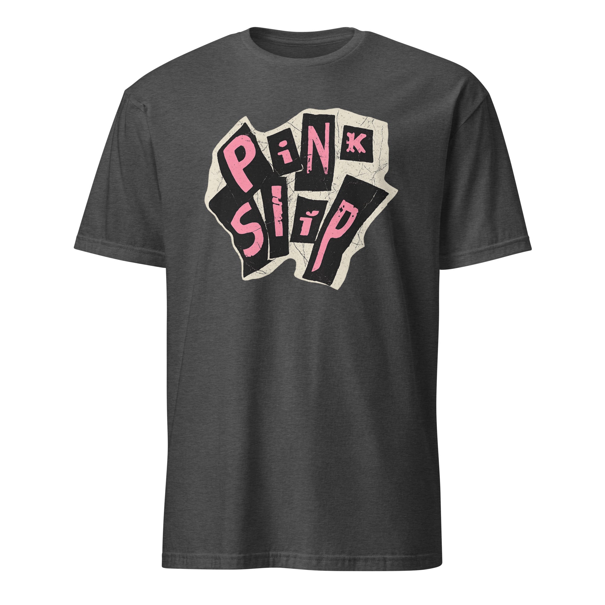 Pink Slip T-Shirt Freakier Friday design in dark heather grey by Cuccico
