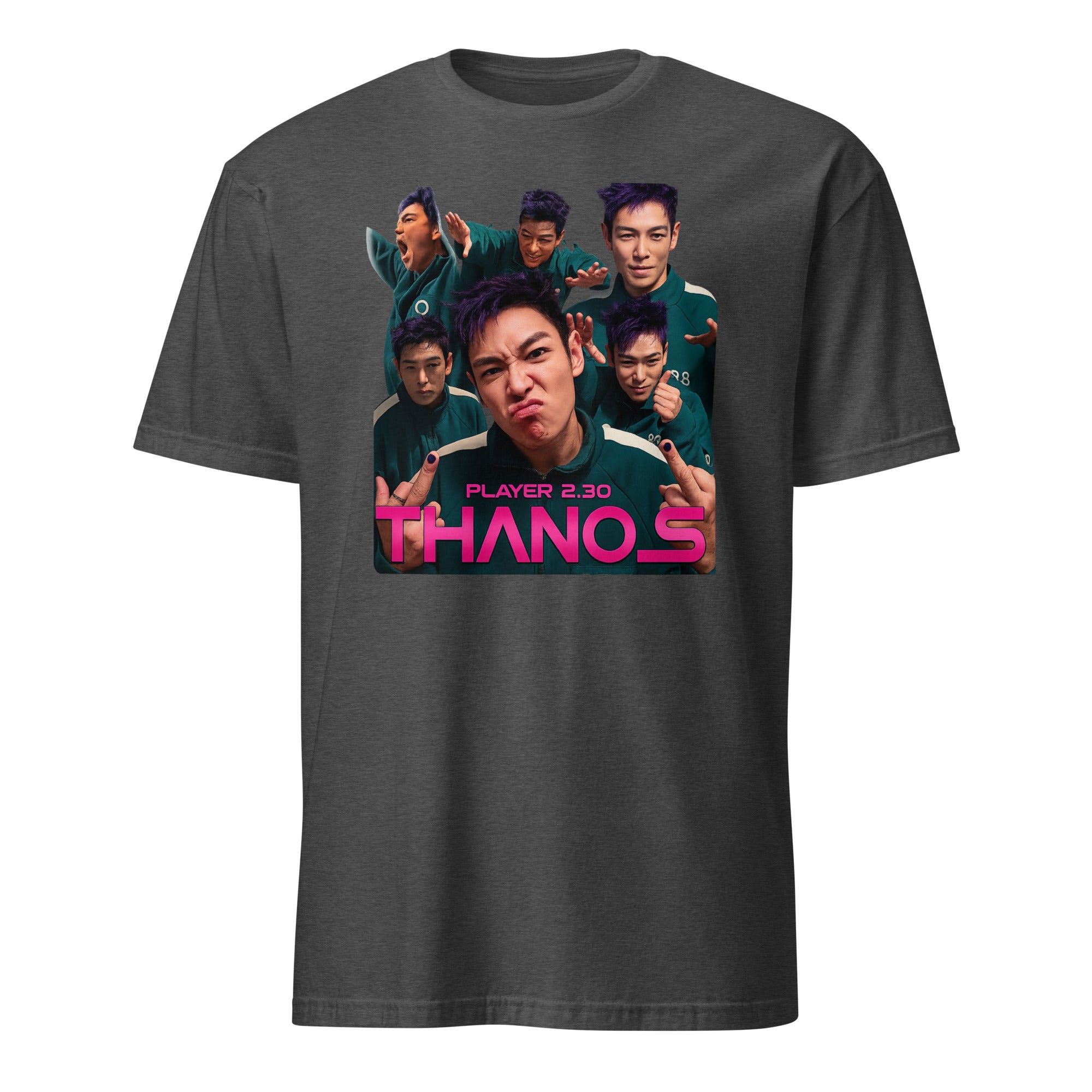 Dark heather grey Player 230 shirt, Squid Game villain merch by Cuccico