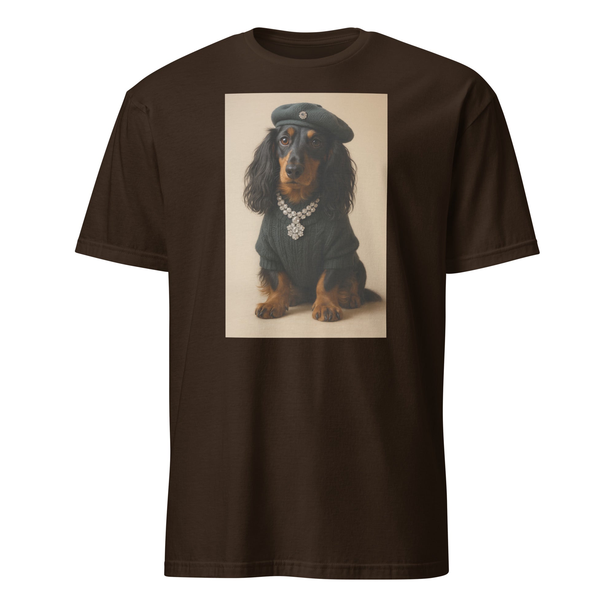 Praça da Alegria August 2025 Sónia’s Dog Print T-Shirt in Dark Chocolate Brown by Cuccico