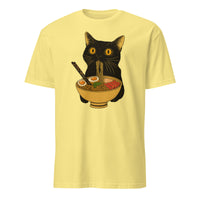 Ramen Black Cat T-Shirt in Cornsilk – Soft Yellow Anime Cat Food Tee