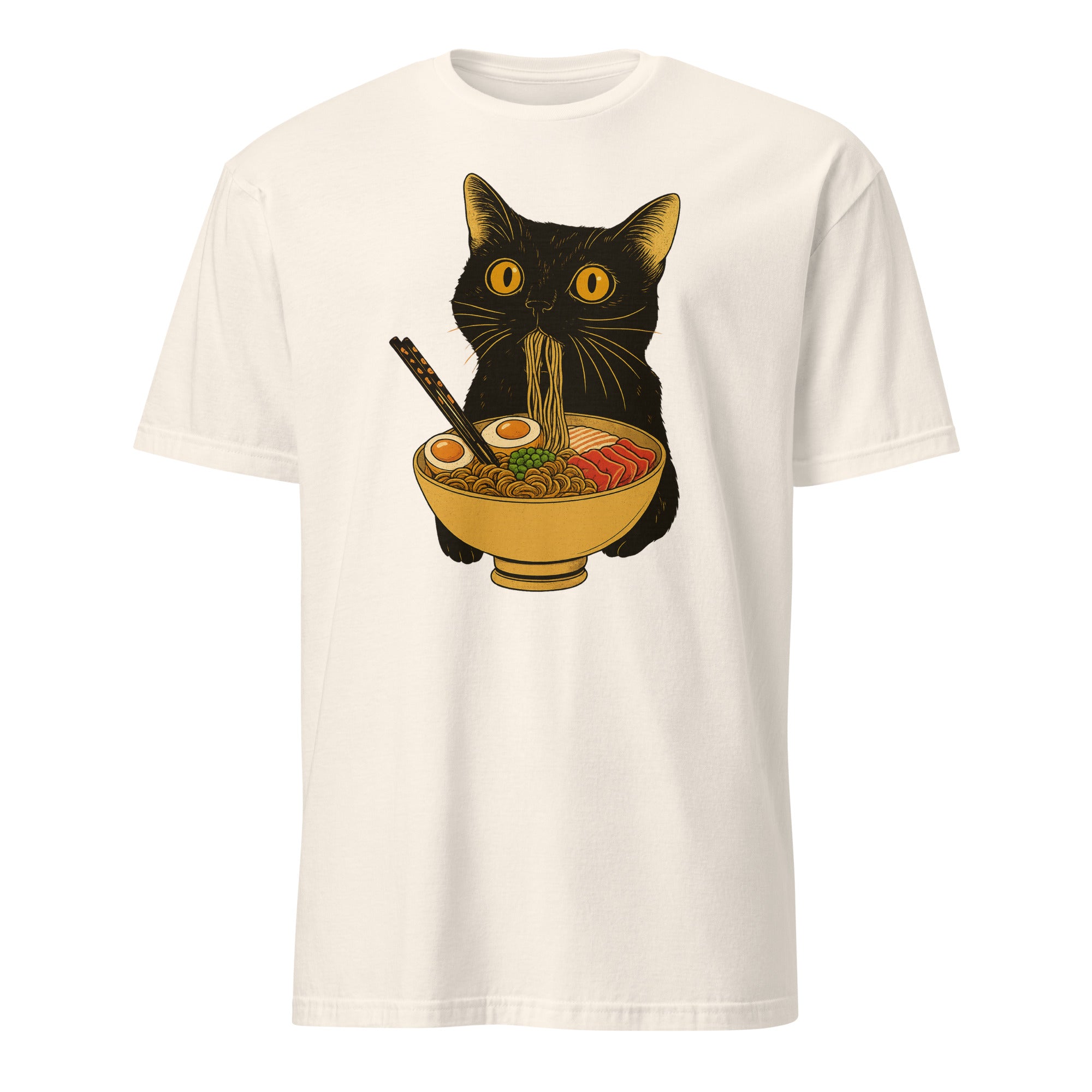 Ramen Black Cat T-Shirt in Natural – Earthy Ramen and Black Cat Graphic Tee